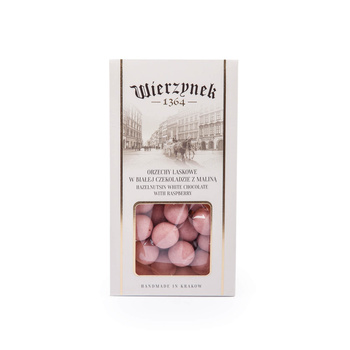 Wierzynek - Orzechy laskowe w białej czekoladzie z maliną 100g