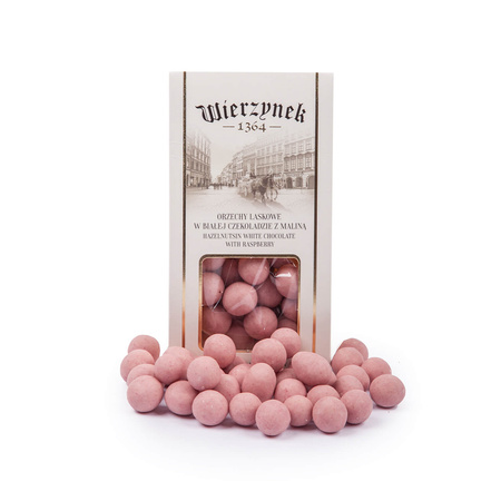 Wierzynek - Orzechy laskowe w białej czekoladzie z maliną 100g