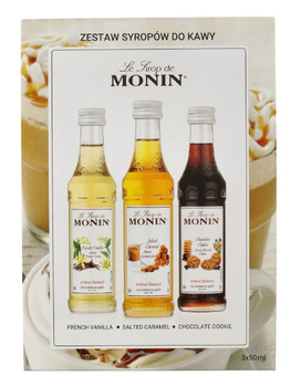 Zestaw kawowy Monin 3x50ml - francuska wanilia, słony karmel, czekoladowe ciasteczko