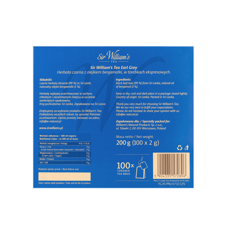 Czarna herbata Sir William’s Tea Earl Grey 100x2g