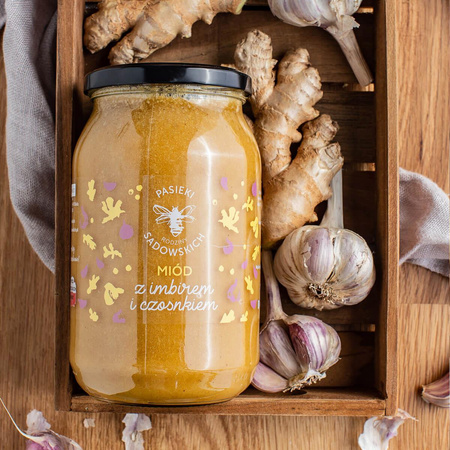 Pasieki Sadowskich - Miód z imbirem i czosnkiem 430g